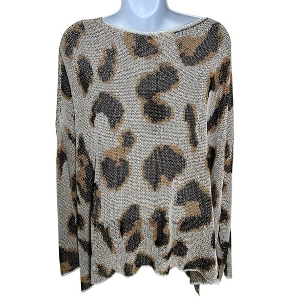 Amoli Medium Animal Leopard Print Mesh Tunic Top Blouse Long Sleeve Gold Mobwife - Picture 2 of 11